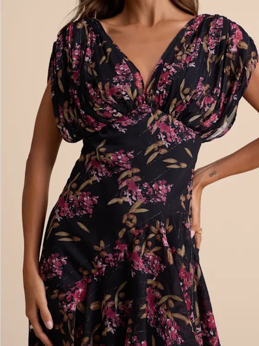 Lulu's Black Maxi Dress with Pink Floral Print - Picture 2 of 3